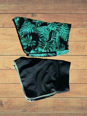 Aleumder Swim Mid- Waist Boy Shorts Large Set of 2 Black Floral/Solid NWOT